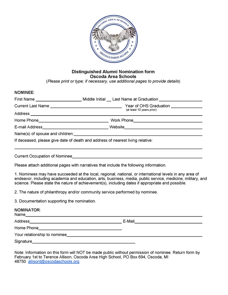Distinguished Alumni Nomination Form